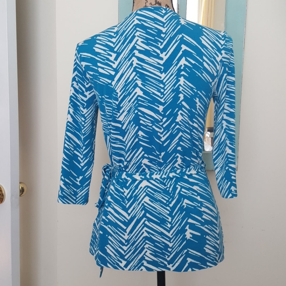 Banana Republic Blue and White Wrap Top - Picture 2 of 3
